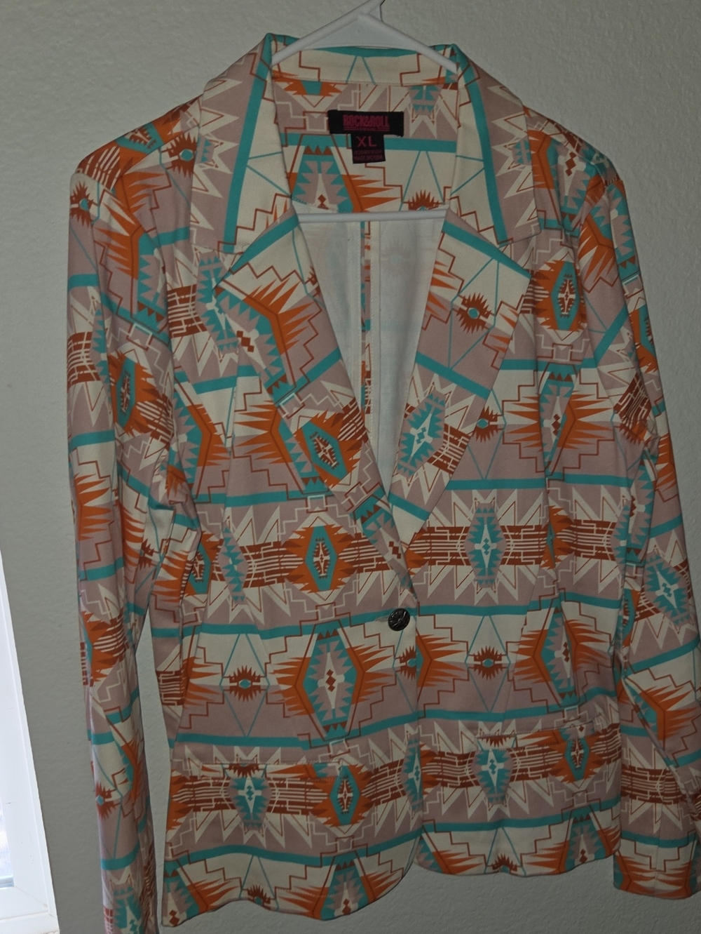 Rock & Roll Cowgirl Aztec Print Blazer - Cream, Tan, Orange, Teal